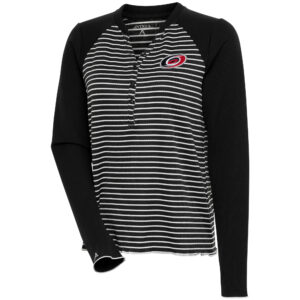 Women's Antigua  Black Carolina Hurricanes Maverick Henley Long Sleeve T-Shirt