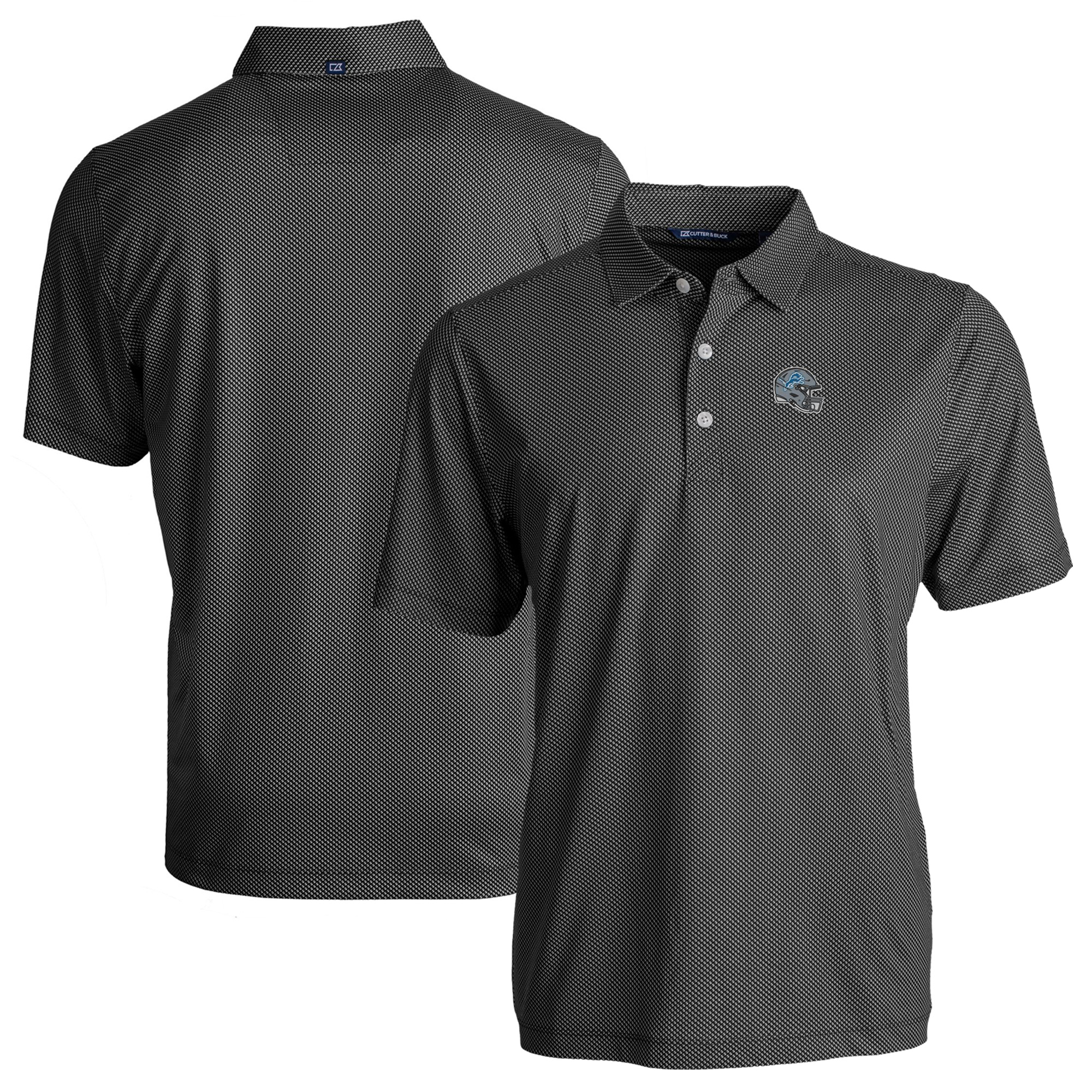 Men's Cutter & Buck Black Detroit Lions Helmet Big & Tall Pike Eco Symmetry Print Stretch Recycled Polo - Image 2