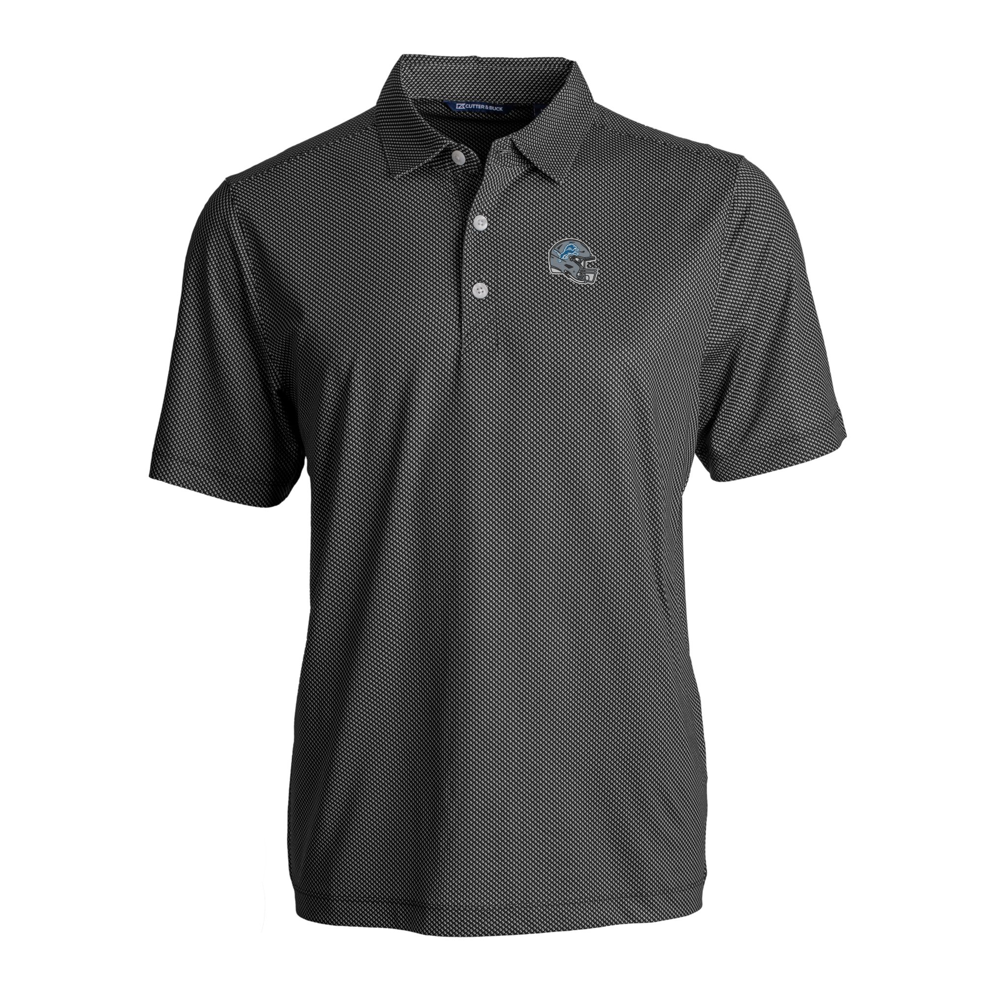 Men's Cutter & Buck Black Detroit Lions Helmet Big & Tall Pike Eco Symmetry Print Stretch Recycled Polo - Image 3