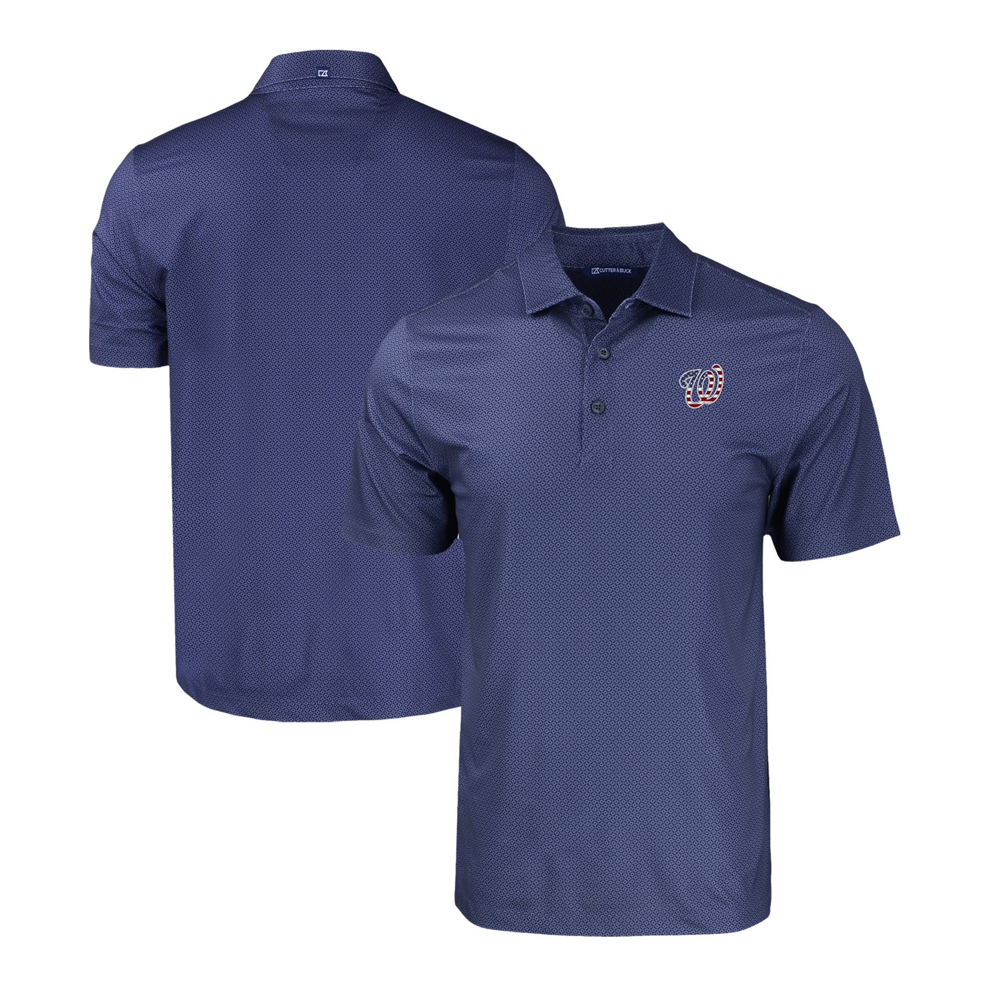 Men's Cutter & Buck Navy Washington Nationals Stars & Stripes Pike Eco Tonal Geo Print Stretch Recycled Polo - Image 5