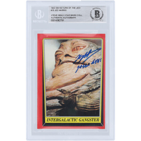 Jez Harris Star Wars Autographed 1983 Topps Return of the Jedi #15 BAS Authenticated Card with "Jabba Eyes" Inscription - Image 4