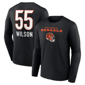 Men's Logan Wilson Black Cincinnati Bengals Team Wordmark Player Name & Number Long Sleeve T-Shirt