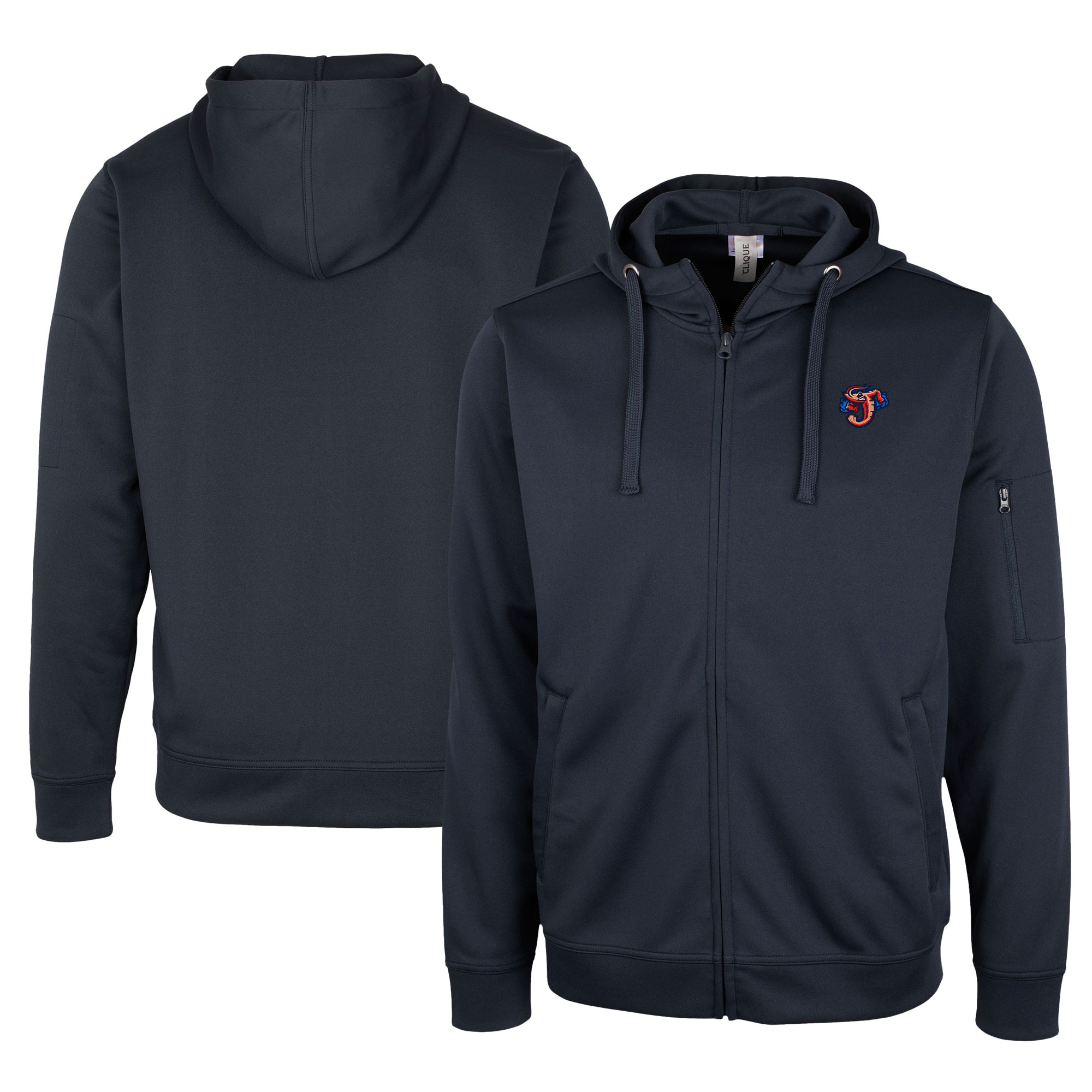 Unisex Cutter & Buck Navy Jacksonville Jumbo Shrimp Clique Lift Eco Performance Full-Zip Hoodie