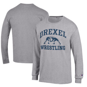 Men's Champion Heather Gray Drexel Dragons Wrestling Icon Long Sleeve T-Shirt