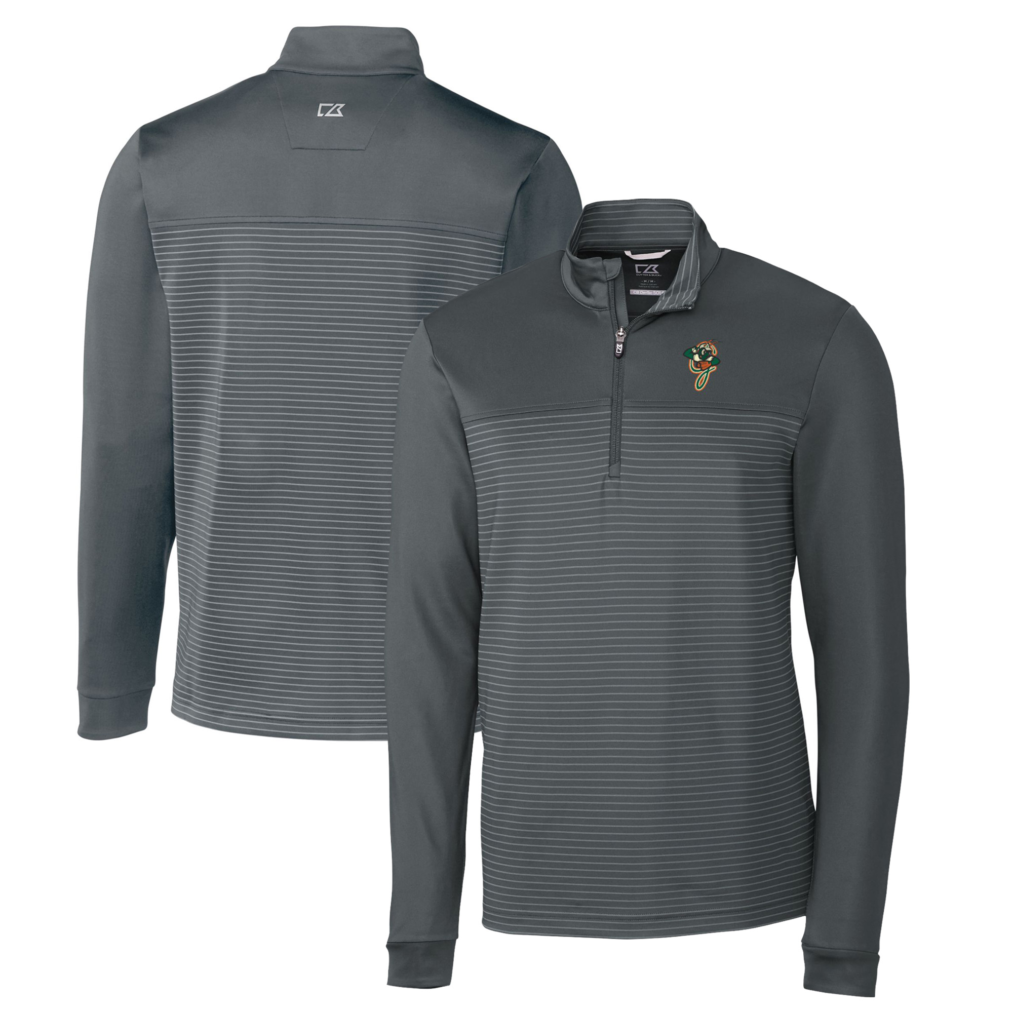 Men's Cutter & Buck Gray Greensboro Grasshoppers Traverse Stripe Stretch Quarter-Zip Pullover Top - Image 2