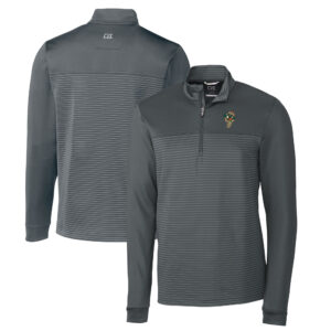 Men's Cutter & Buck  Gray Greensboro Grasshoppers Traverse Stripe Stretch Quarter-Zip Pullover Top