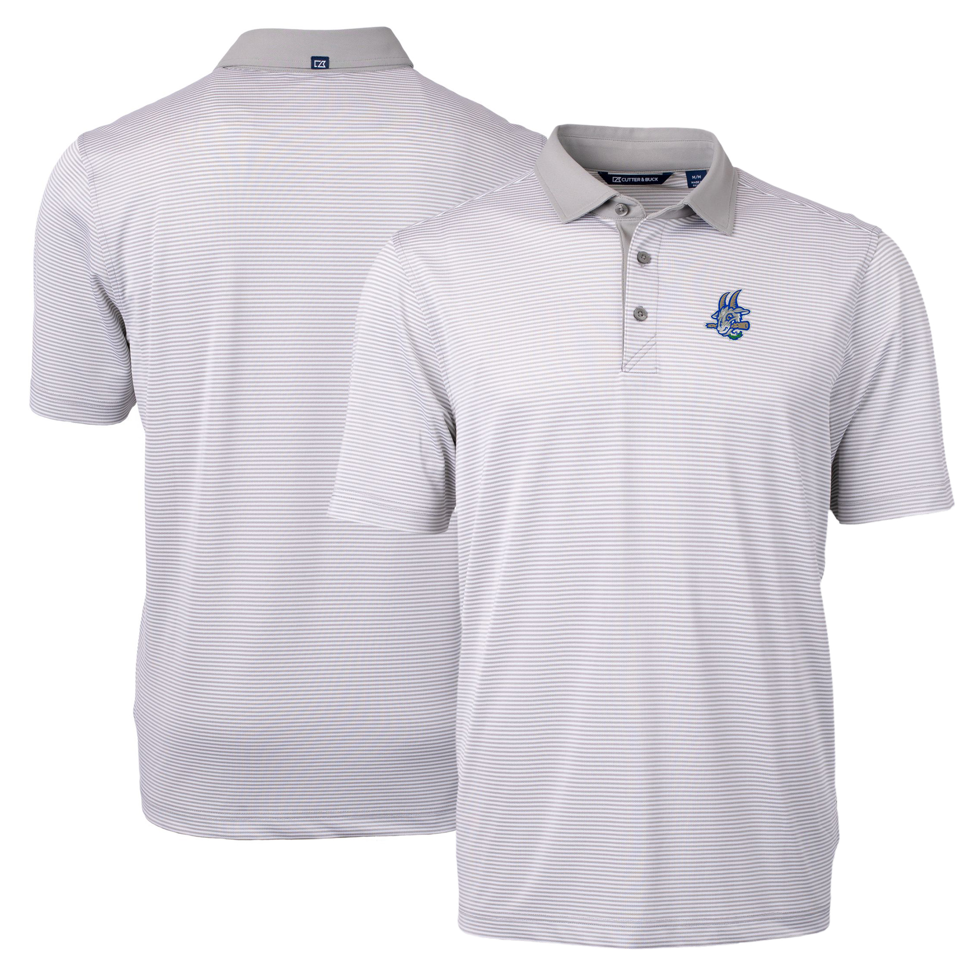 Men's Cutter & Buck Gray/White Hartford Yard Goats Virtue Eco Pique Micro Stripe Recycled Polo - Image 5