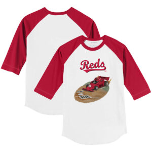 Youth Tiny Turnip White/Red Cincinnati Reds Race Car 3/4-Sleeve Raglan T-Shirt