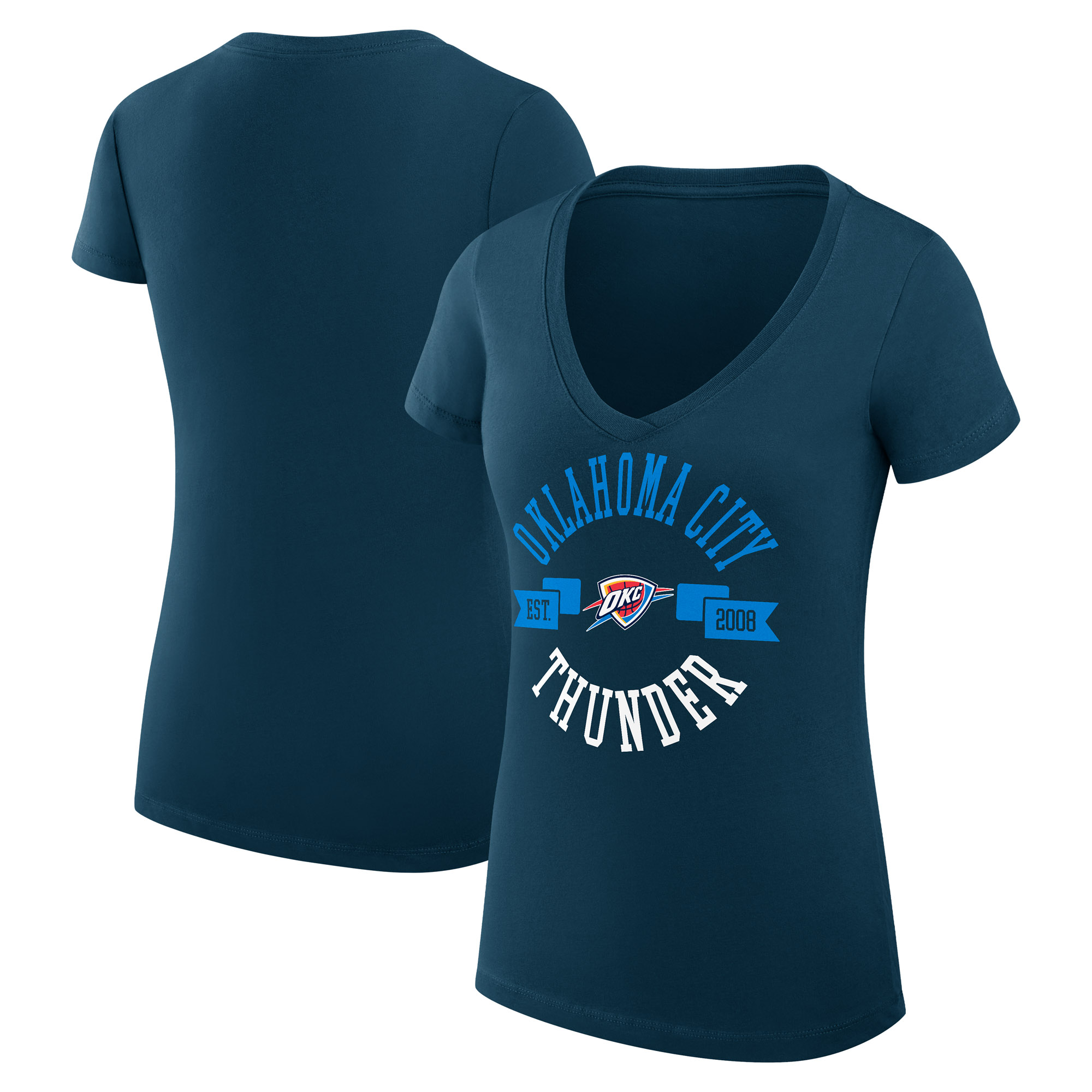 Women's G-III 4Her by Carl Banks Navy Oklahoma City Thunder Large City Logo Fitted V-Neck T-Shirt