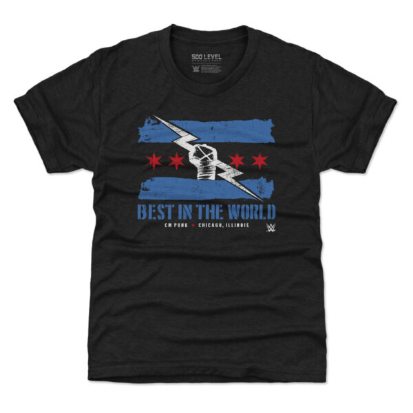 Youth 500 Level Heather Black CM Punk Logo Flag T-Shirt