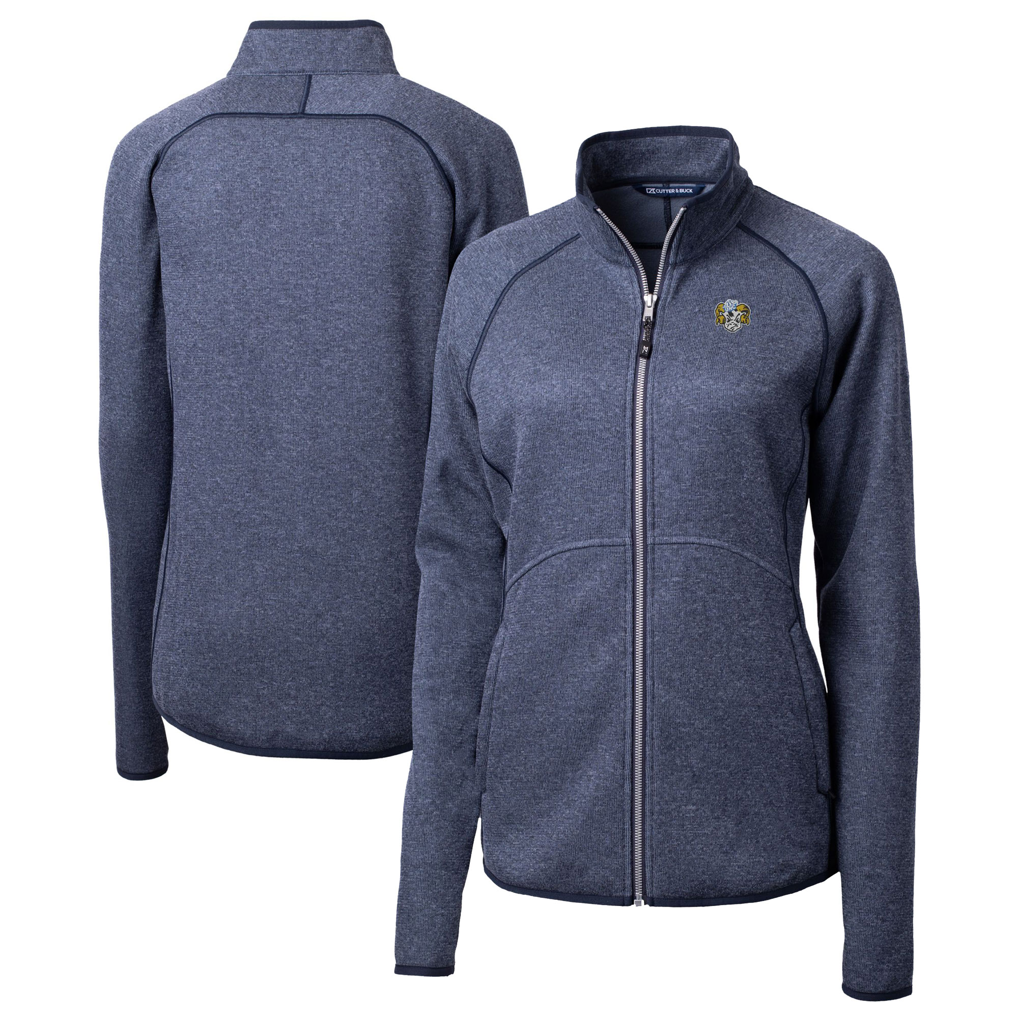 Women's Cutter & Buck Heather Navy North Carolina Tar Heels Vault Mainsail Sweater-Knit Full-Zip Jacket