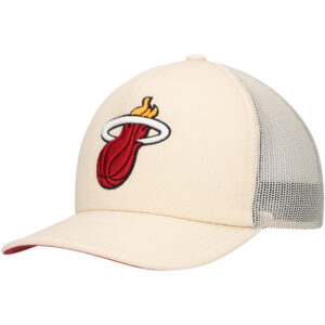 Men's Mitchell & Ness Cream Miami Heat Trucker Adjustable Hat