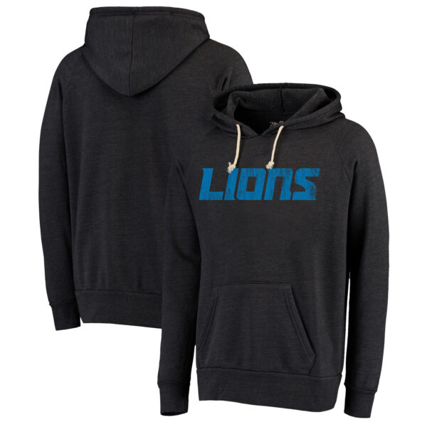 Men's Majestic Threads  Black Detroit Lions Raglan Tri-Blend Pullover Hoodie - Image 5