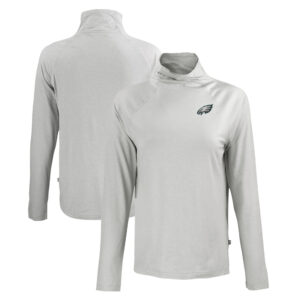 Women's Cutter & Buck Gray Philadelphia Eagles Coastline Epic Comfort Eco Recycled Funnel Neck Raglan Pullover Sweatshirt