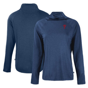 Women's Cutter & Buck Navy Philadelphia Phillies  Coastline Epic Comfort Eco Recycled Funnel Neck Raglan Pullover Top