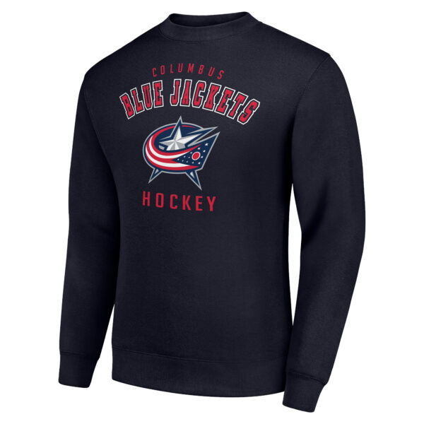 Men's Starter Navy Columbus Blue Jackets Team Logo Graphic Fleece Pullover Sweatshirt - Image 6