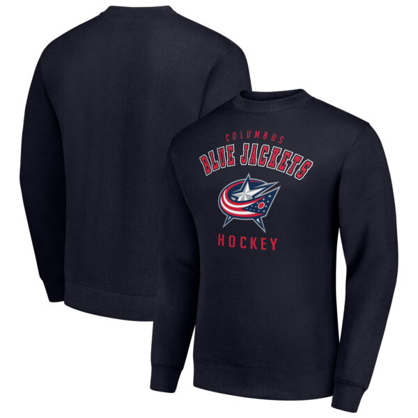 Men's Starter Navy Columbus Blue Jackets Team Logo Graphic Fleece Pullover Sweatshirt