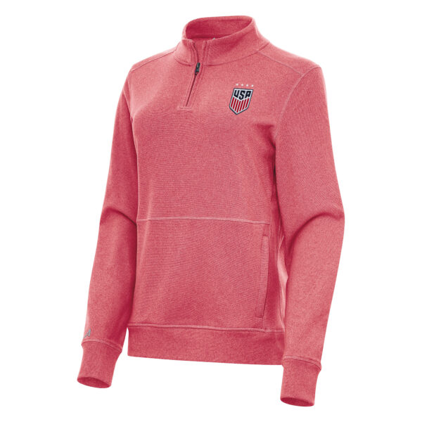 Women's Antigua Heather Red USWNT Crush Quarter-Zip Top