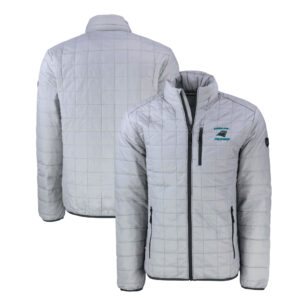 Men's Cutter & Buck Gray Carolina Panthers Rainier PrimaLoft Eco Insulated Full-Zip Puffer Jacket