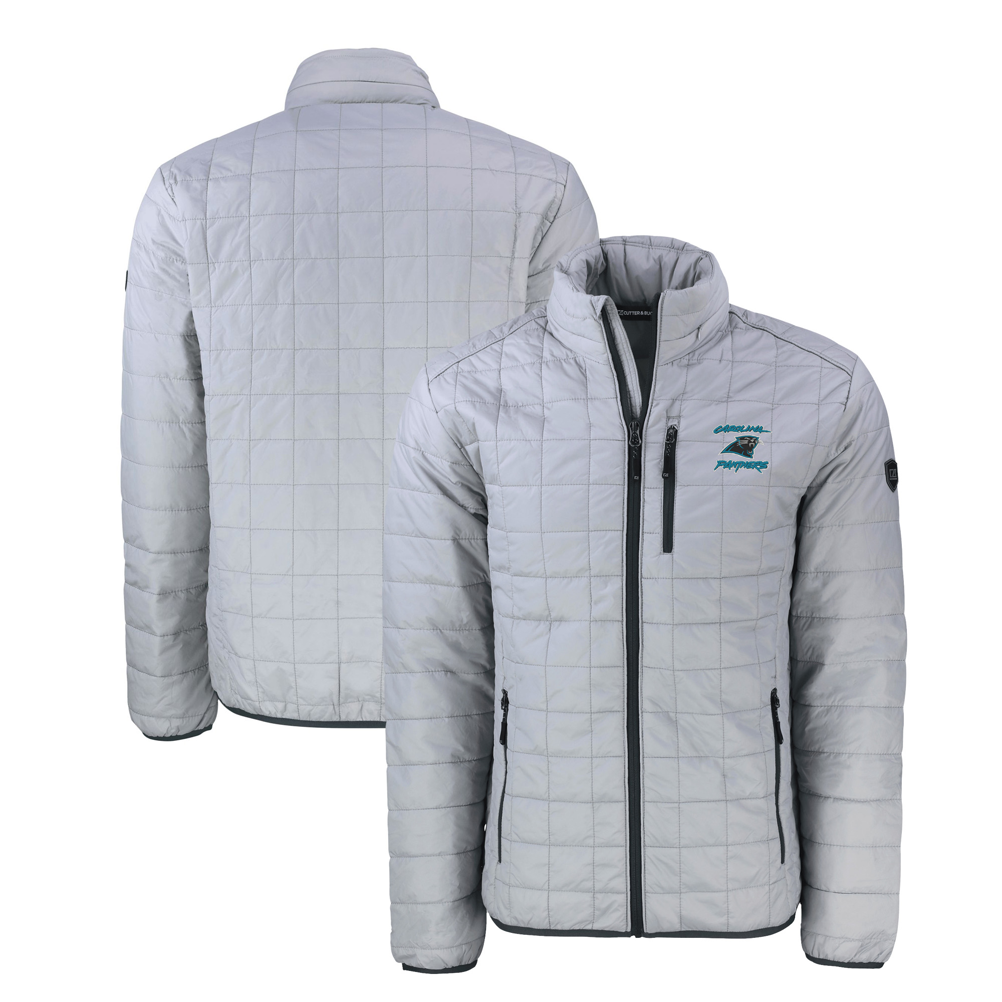 Men's Cutter & Buck Gray Carolina Panthers Rainier PrimaLoft Eco Insulated Full-Zip Puffer Jacket