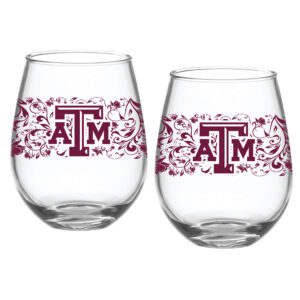 Texas A&M Aggies Two-Pack 15oz. Floral Stemless Glass Set