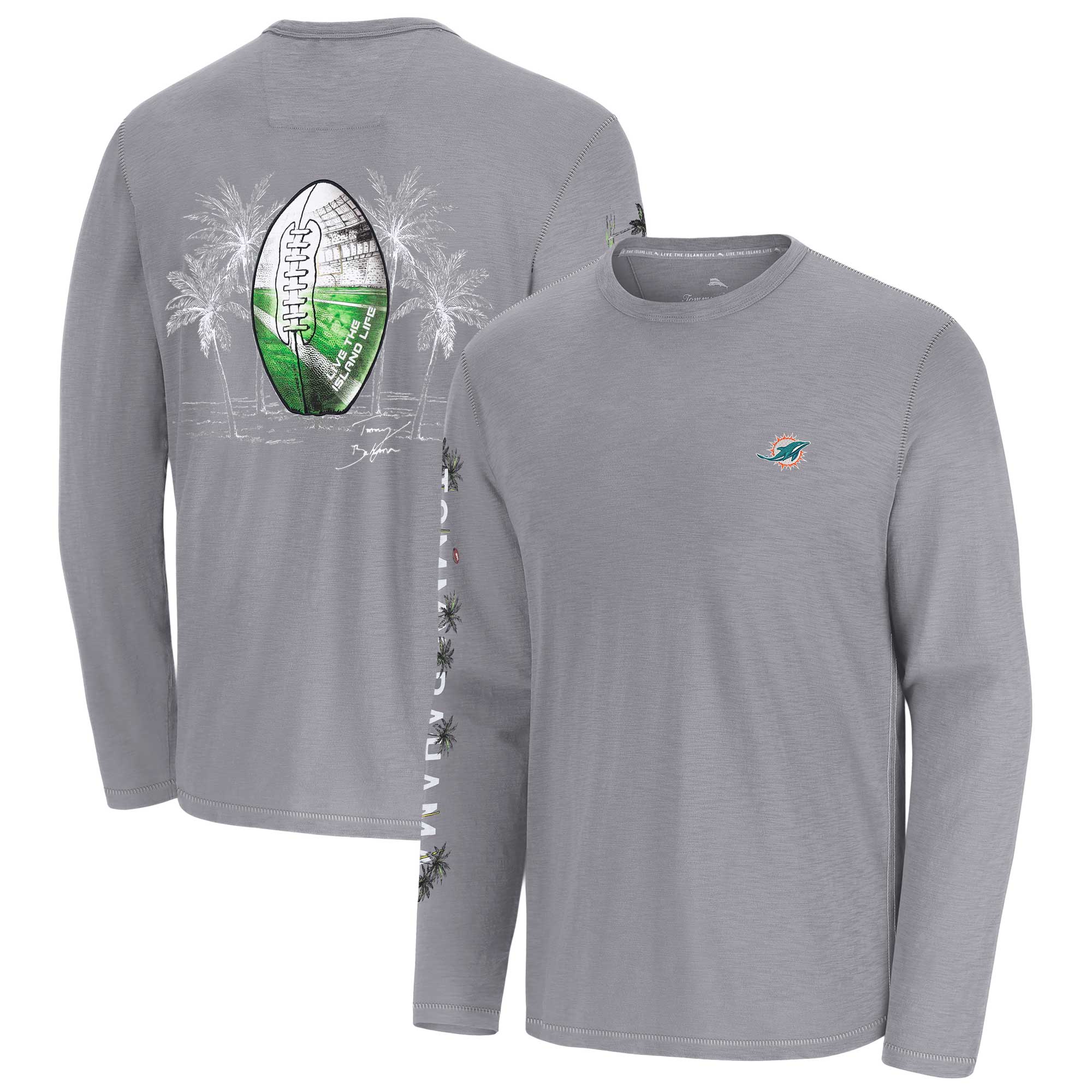 Men's Tommy Bahama Gray Miami Dolphins Oasis Endzone Lux Long Sleeve T-Shirt