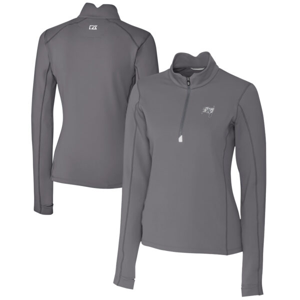 Women's Cutter & Buck Gray Tampa Bay Buccaneers Traverse Stretch DryTec Quarter-Zip Top