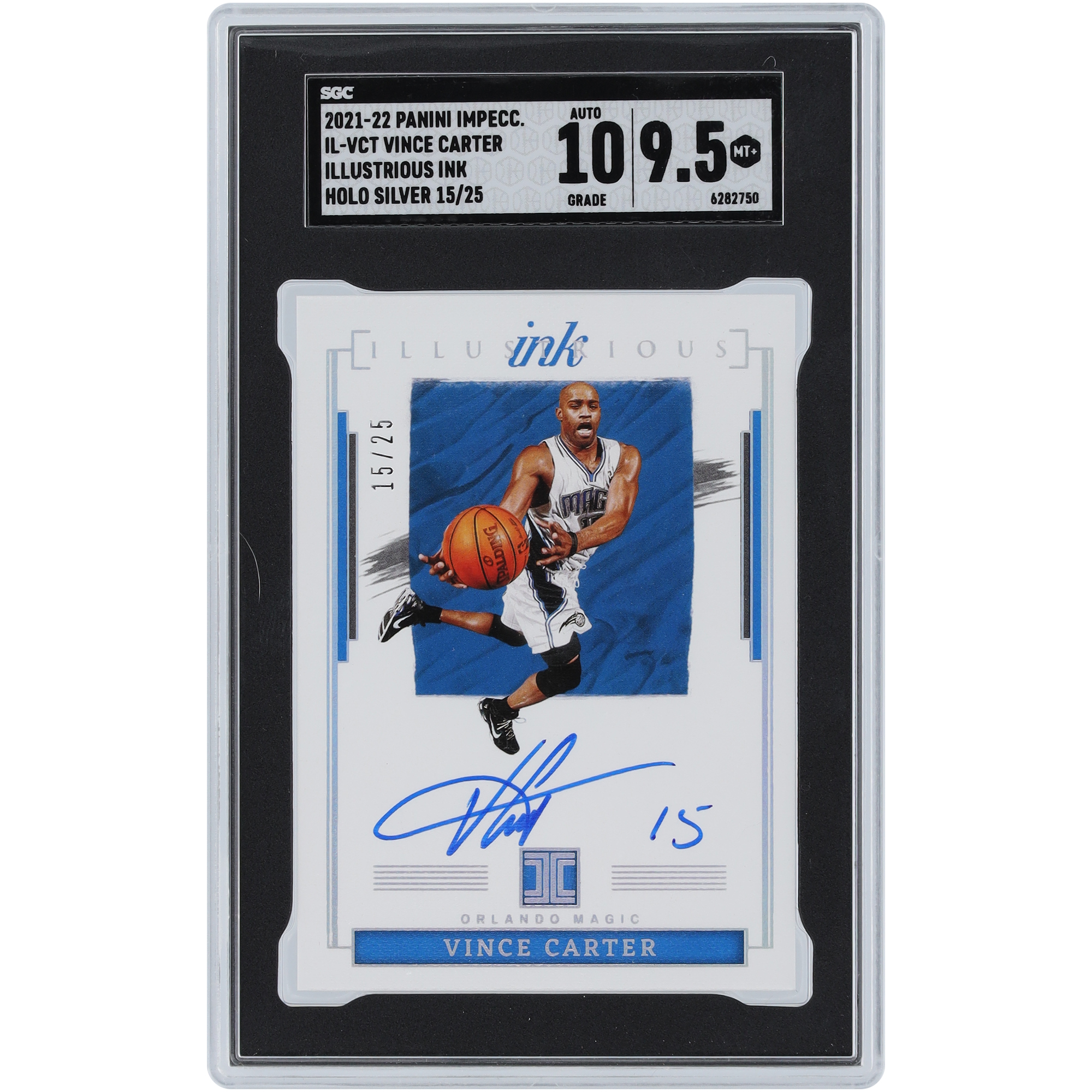 Vince Carter Orlando Magic Autographed 2021-22 Panini Impeccable Holo Silver #IL-VCT #15/25 SGC Authenticated 9.5/10 Card