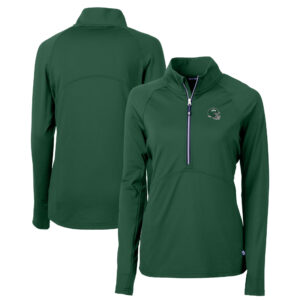 Women's Cutter & Buck Hunter Green New York Jets Helmet DryTec Adapt Eco Knit Stretch Recycled Raglan Half-Zip Top