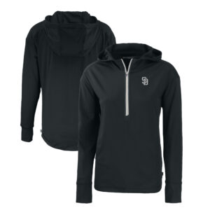 Women's Cutter & Buck Black San Diego Padres Daybreak Eco Recycled Half-Zip Hoodie