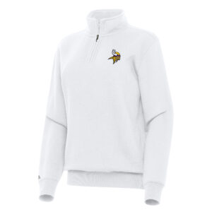 Women's Antigua  White Minnesota Vikings Victory Quarter-Zip Top