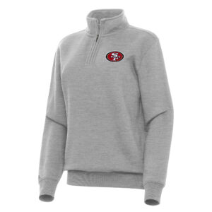 Women's Antigua  Heather Gray San Francisco 49ers Victory Quarter-Zip Top