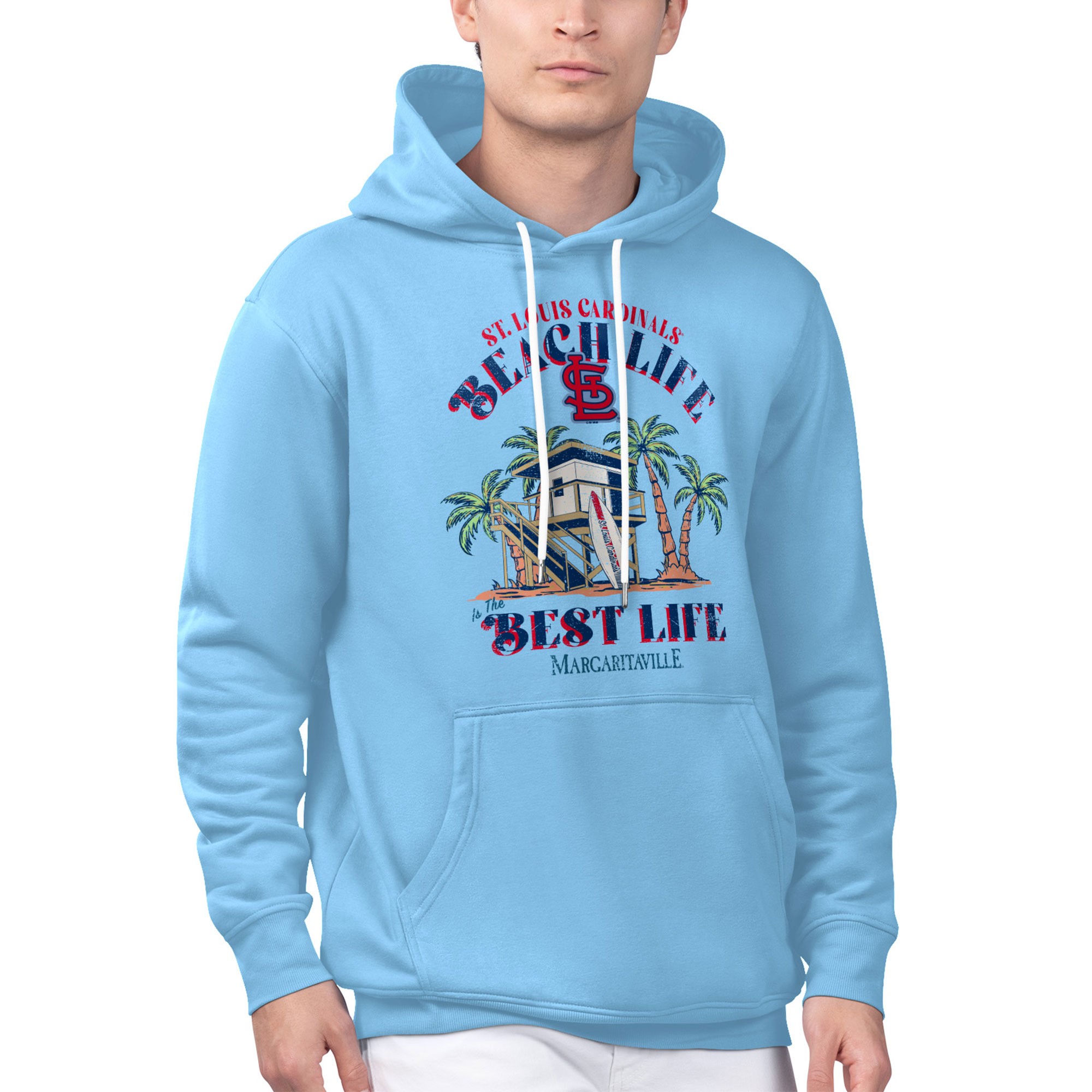 Men's Margaritaville Light Blue St. Louis Cardinals Beach Hut Graphic Pullover Hoodie