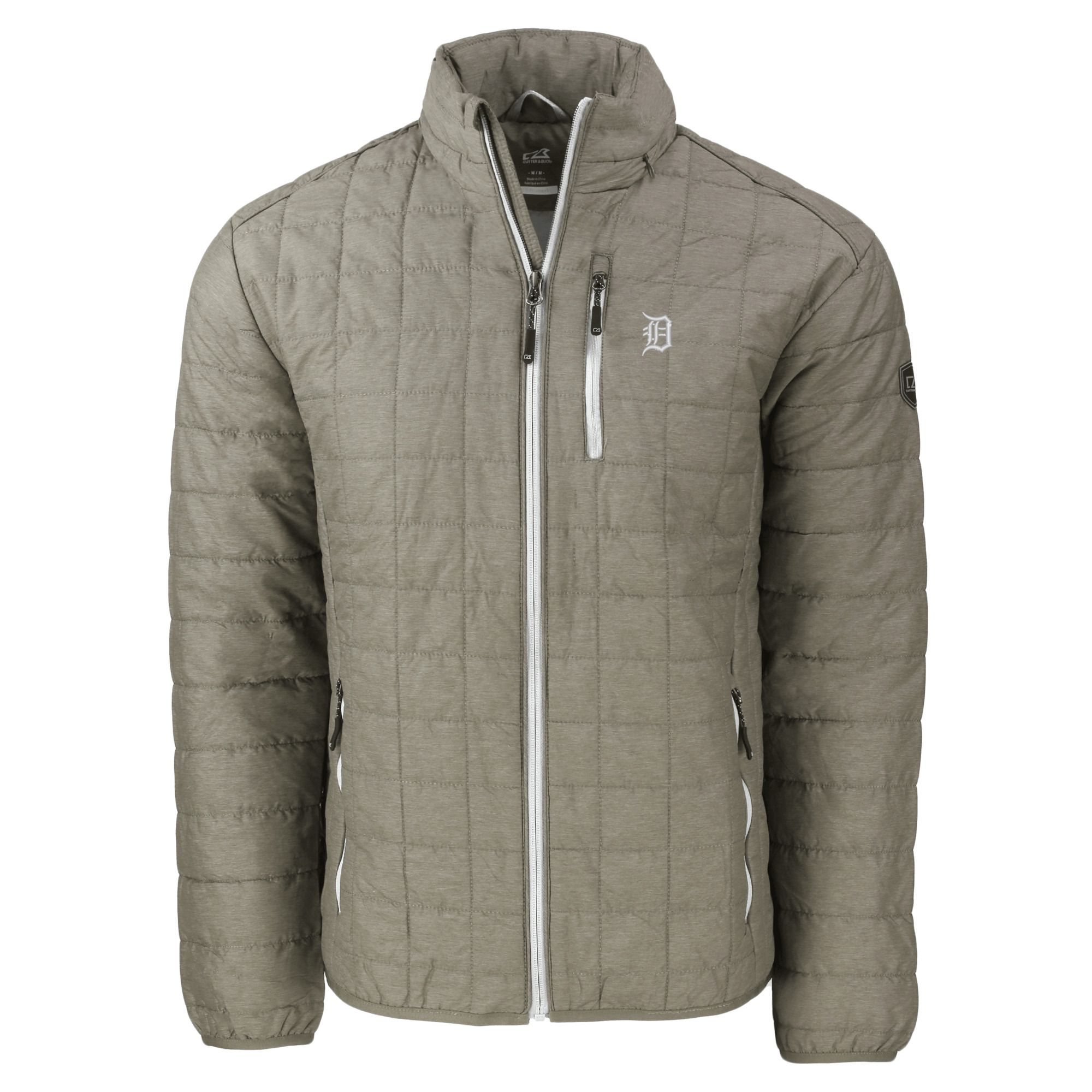Men's Cutter & Buck Pewter Detroit Tigers Rainier PrimaLoft® Eco Insulated Full-Zip Hoodie Puffer Jacket - Image 6
