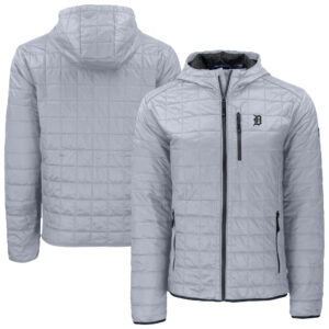 Men's Cutter & Buck Gray Detroit Tigers Rainier Eco Primaloft Full-Zip Hoodie Jacket