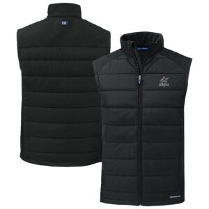 Men's Cutter & Buck Black Miami Marlins Evoke Hybrid Eco Softshell Recycled Full-Zip Vest