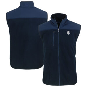 Men's Cutter & Buck Navy Minnesota Twins Cascade Eco Fleece Full-Zip Vest