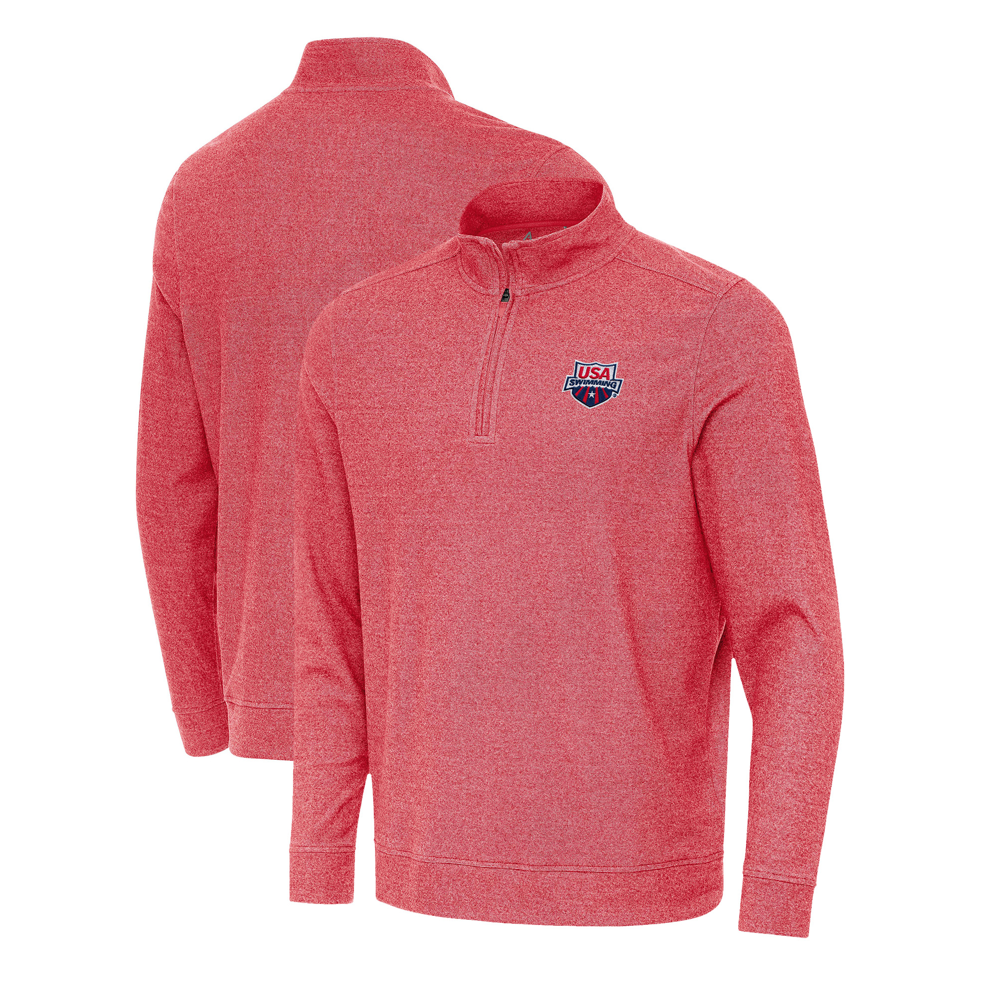 Men's Antigua Heather Red USA Swimming Subtle Quarter-Zip Pullover Top