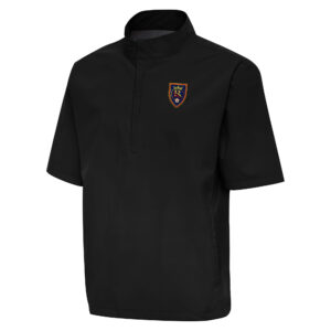 Men's Antigua Black Real Salt Lake Brisk Short Sleeve Quarter-Zip Windshirt