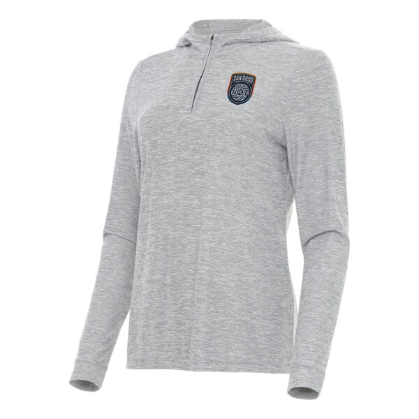 Women's Antigua Heather Gray San Diego FC Daybreak Quarter-Zip Hoodie