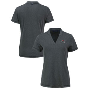 Women's Cutter & Buck Heather Black Tampa Bay Buccaneers Forge Stretch Blade DryTec V-Neck Polo
