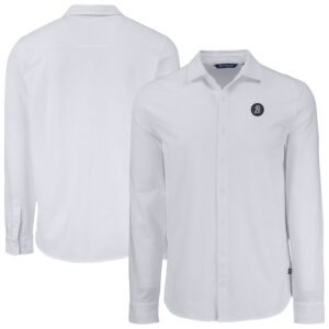 Men's Cutter & Buck White Baltimore Orioles Knitted Advantage Tri-Blend Eco Soft Pique Long Sleeve Button-Up Shirt