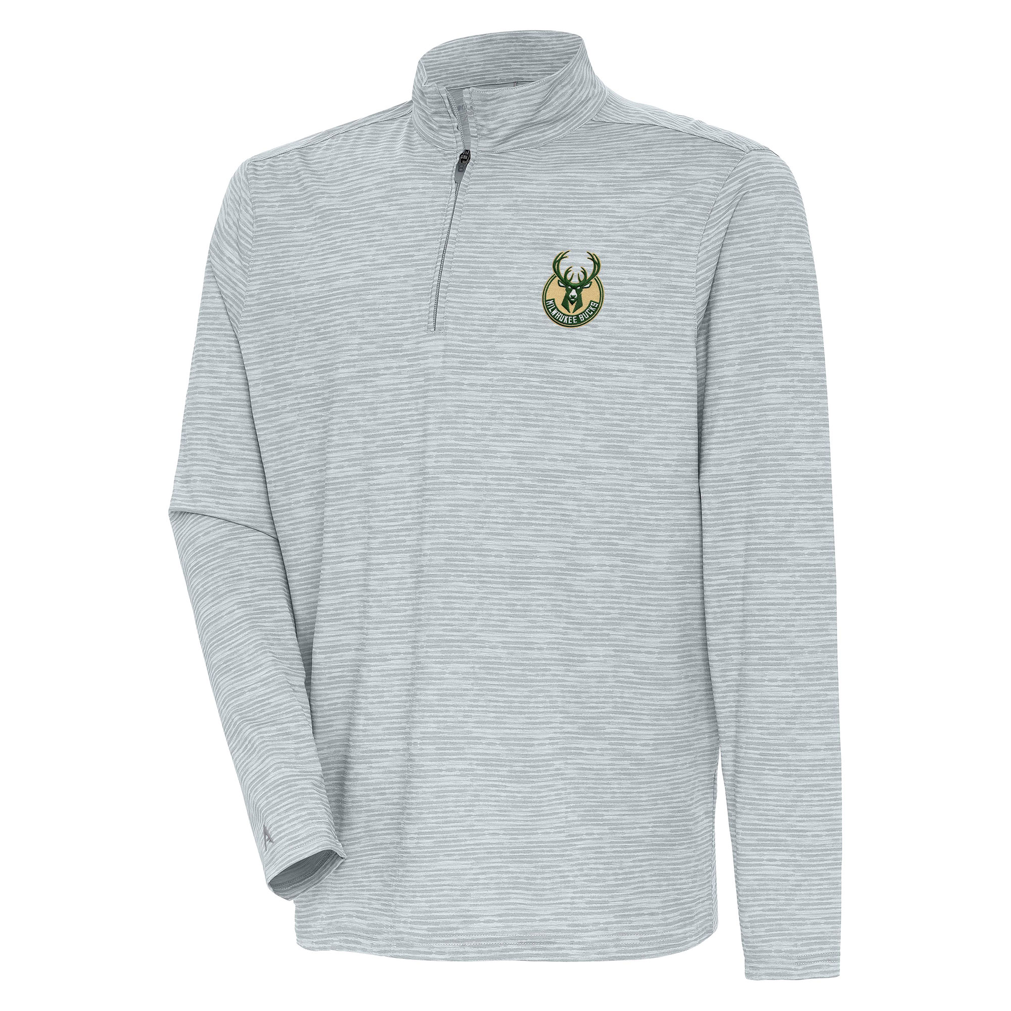 Men's Antigua Heather Gray Milwaukee Bucks Determined Quarter-Zip Top
