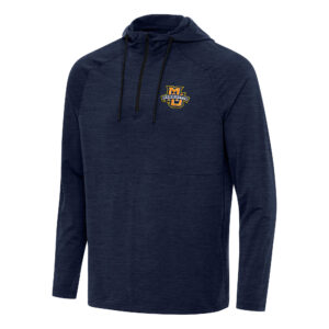 Men's Antigua Heather Navy Marquette Golden Eagles Spikes Raglan Quarter-Zip Hoodie