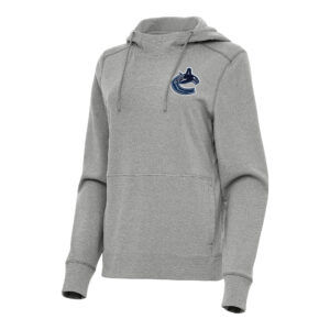 Women's Antigua Heather Gray Vancouver Canucks Justice Pullover Hoodie