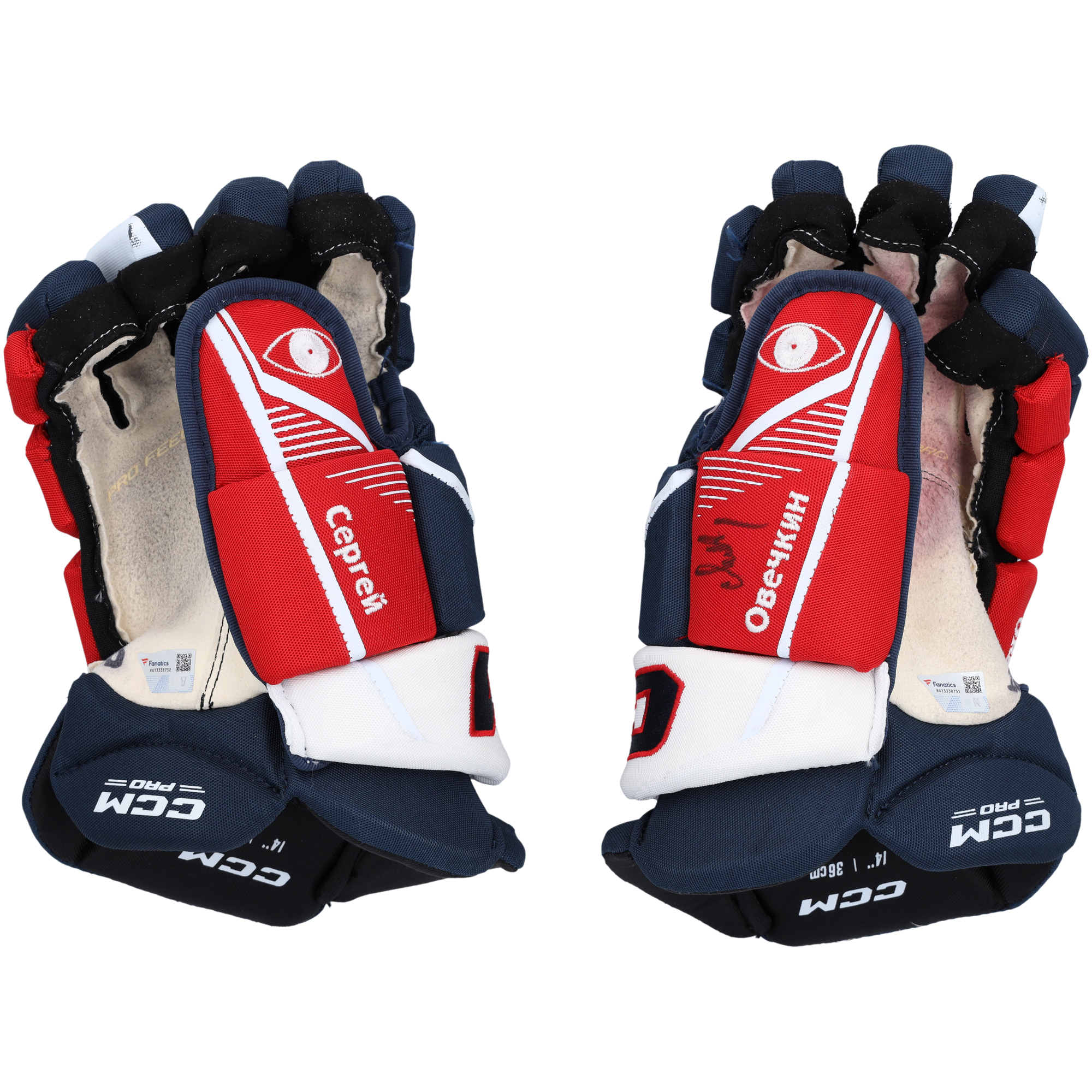 Alexander Ovechkin Washington Capitals Autographed Game-Used Navy/Red CCM Gloves from the 2023-24 NHL Season - RG13338751-52