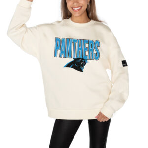 Women's Gameday Couture  Cream Carolina Panthers Premium Fleece Drop Shoulder Pullover Sweatshirt