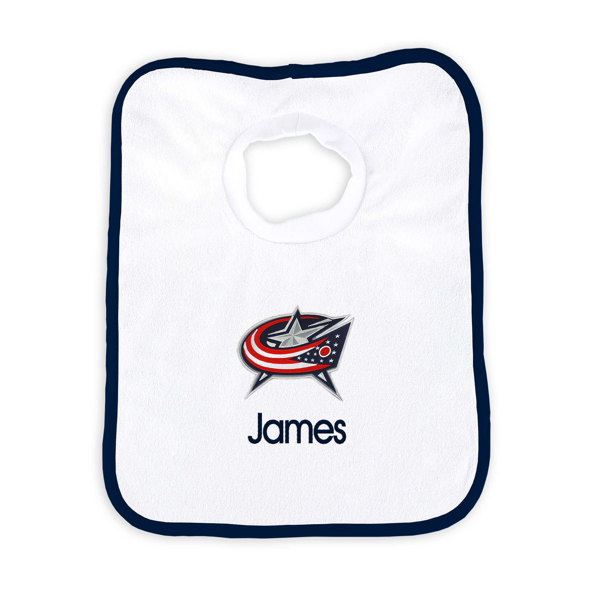 Newborn & Infant White Columbus Blue Jackets Personalized Bib