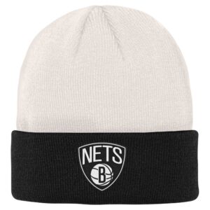 Youth Cream/Black Brooklyn Nets Bone Crown Cuffed Knit Hat