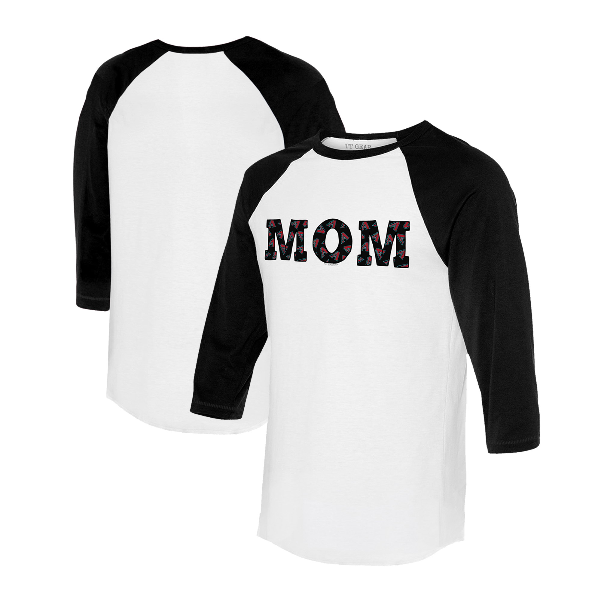Women's Tiny Turnip White/Black Arizona Diamondbacks Logo Mom 3/4-Sleeve Raglan T-Shirt